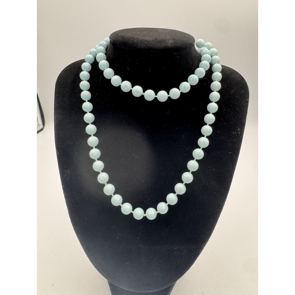Vintage 14" Light Blue Beaded Necklace With Gold Clasp